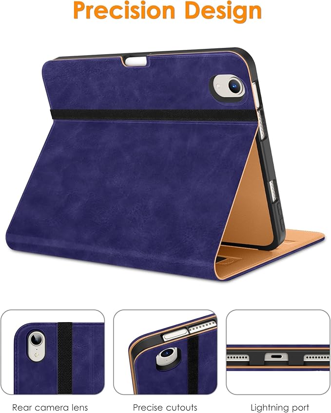 DTTO for iPad mini 7th (A17 Pro) 2024/iPad Mini 6th Generation Case 2021 8.3 Inch, Premium Leather Business Folio Stand Cover for Mini 7/6 with Pencil Holder-Multiple Viewing Angles, Deep Blue