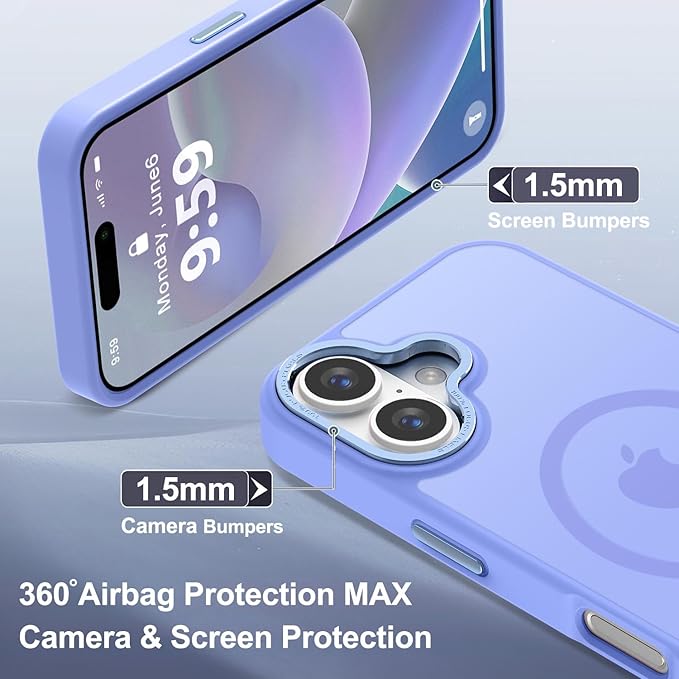 Newfuture Designed for iPhone 16 Case with Magnetic [13 FT Military Drop Protection] [Compatible with Magsafe] Slim Translucent Matte Shockproof with Anti-Fingerprint Phone Case, Light Purple