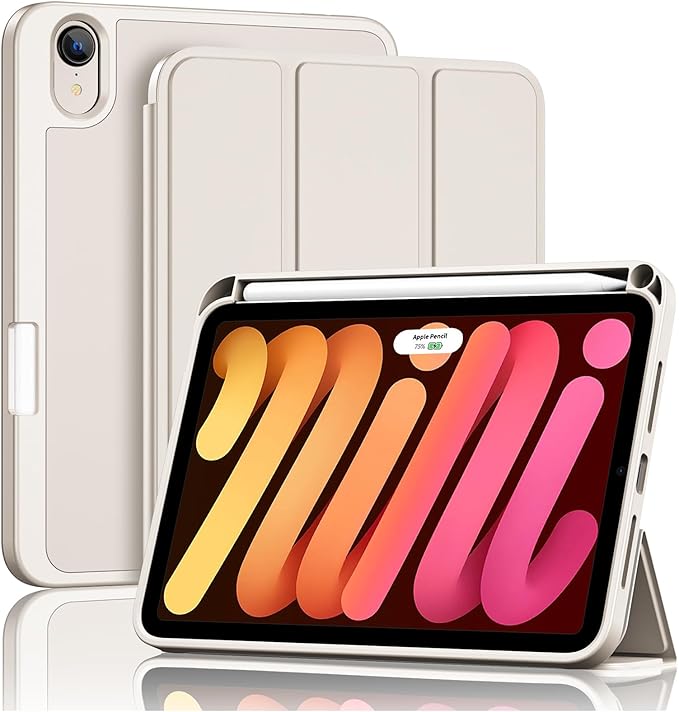 ProCase for iPad mini 7 A17 Pro 2024/iPad Mini 6 2021 8.3 Inch iPad mini 7th/6th Gen Case with Pencil Holder, Trifold Stand Smart Folio with Soft TPU Back Cover for iPad mini 8.3" 7th/6th -Starlight