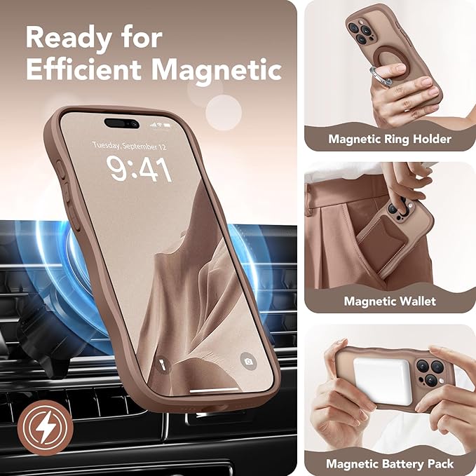 CAPRARO for iPhone 16 Pro Max Case for Women Girls, Upgraded [Full Camera Protection] [Compatible with MagSafe] Cute Wave Translucent Matte Phone Case for iPhone 16 Pro Max, Brown