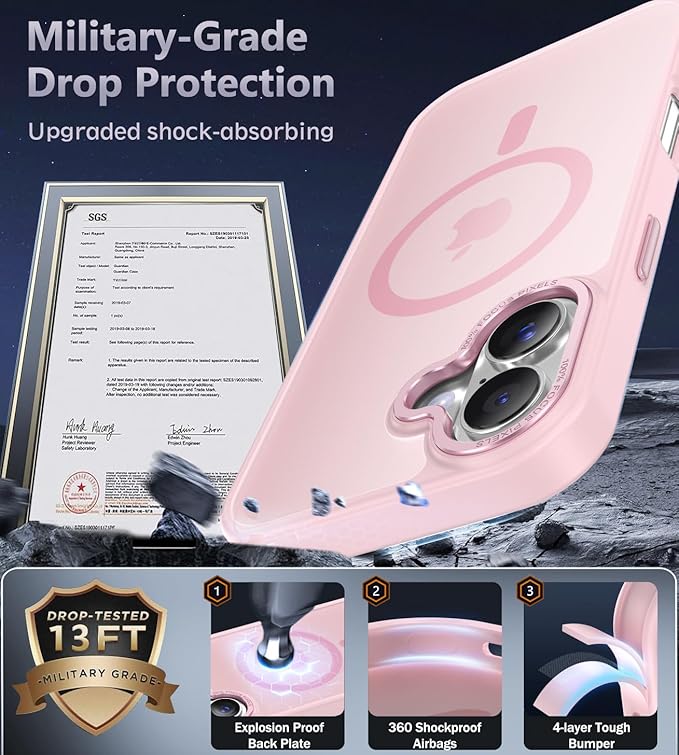 Newfuture Magnetic for iPhone 17 Case [Compatible with Magsafe] [Military Grade Drop Protection] Translucent Matte Anti-Scratch Shockproof Protective Phone Cover 6.3 Inch, Tender Pink