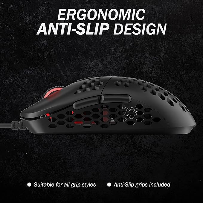 HK GAMING Mira M Ultra Lightweight Honeycomb Shell Wired RGB Gaming Mouse - Up to 12 000 cpi | 6 Buttons - 63g Only (Mira-M, Black)
