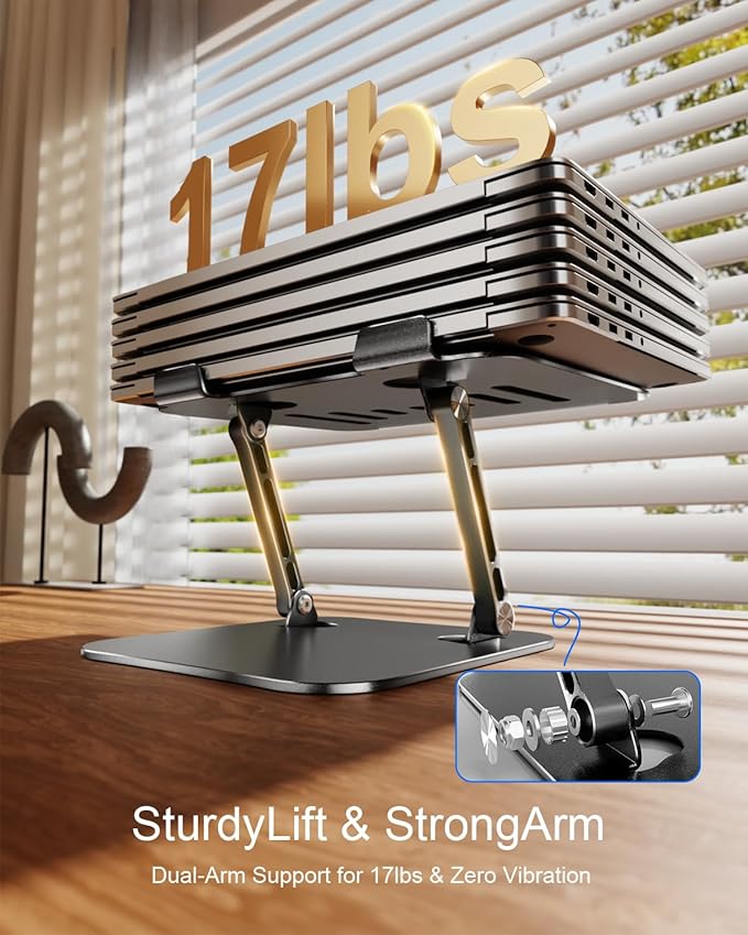 Adjustable Laptop Stand, Aluminum Portable Laptop Riser for Desk Foldable, Ergonomic Computer Notebook Stand Holder for MacBook Air Pro, Dell XPS, HP and All 10–17 Inch Laptops, Black