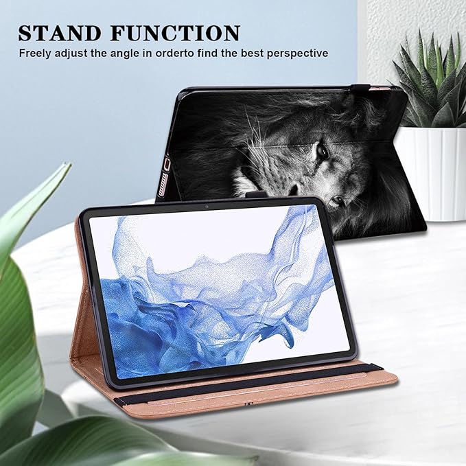 Case for iPad Air 13 inch (M4/M3/M2) 2026/2025/2024, PU Leather Stand Shockproof Cover with Pen Holder & Card Slots - Lion