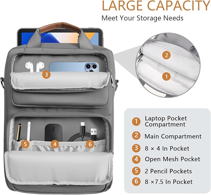 10-13 Inch Tablet Sleeve Bag, Ipad Bag for 13 In/11 in New iPad Pro M4 & 13 in Air M2 2024,iPad Pro 12.9 M2&M1,Ipad 10.9,Galaxy Tab S8+/S9+ 12.4,with Removable Shoulder Strap(Gray)
