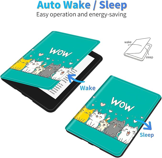 for 6.8" Kindle Paperwhite (11th Generation 2021) and Kindle Paperwhite Signature Edition Case, Slim Kickstand Stand Leather Smart Cover with Auto Wake/Sleep, Cute Cat