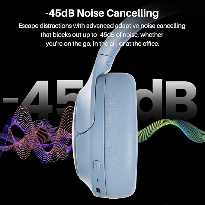 TOZO HT3 Hybrid Noise Cancelling Headphones, 90H Battery Life Wireless Over Ear Bluetooth 6.0 Foldable Headset, AI Voice Assistant with 5 Mics, Connect 2 Devices and Hi-Res Sound, 32 EQ Audio Presets