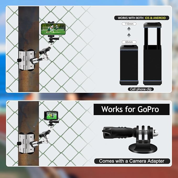 Magnetic Fence Mount for Mevo Start,Chain Link Fence Game Changer Mounting Kit for Baseball,Softball,Tennis,Picklebal Games Recording for GoPro,for iPhone,Pocket Rader,for Insta 360 X5 Action Cameras