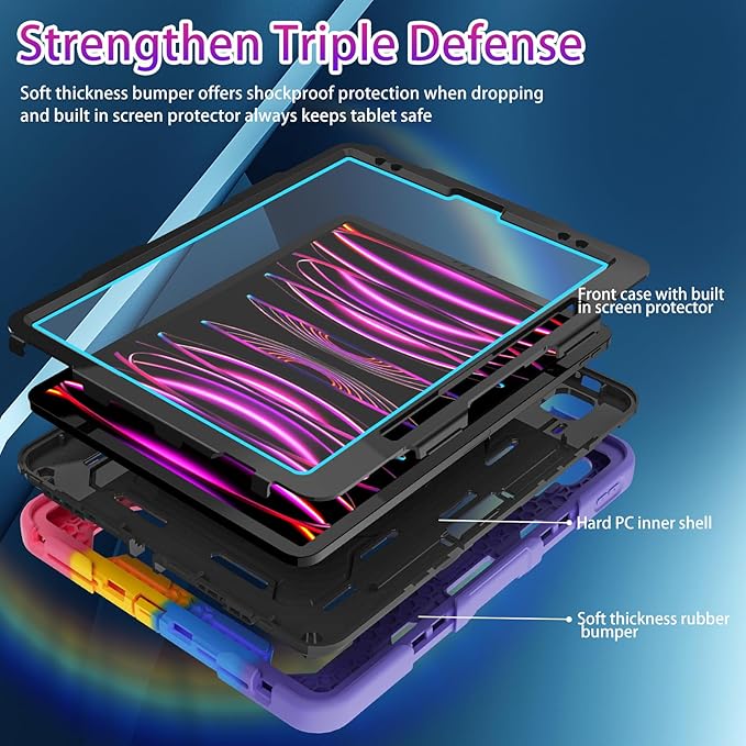for iPad Pro 12.9 inch Case (6th/5th/4th/3rd Gen),Not fit iPad 12.9 2nd/1st Gen with Screen Protector for Kids with 360 Kickstand Hand Strap Pencil Holder [15ft Drop Protection]