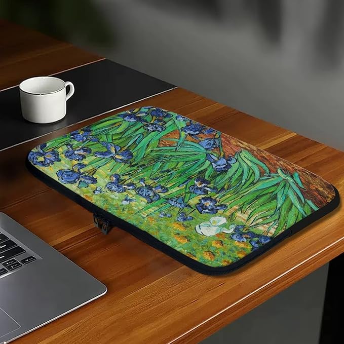 Irises Painting Laptop Sleeve 12 Inch for Women Exquisite Van Gogh Painting Pattern Computer Bag with Funny Design Lightweight Multiple & Neatly Organizers for On-The-Go Essentials