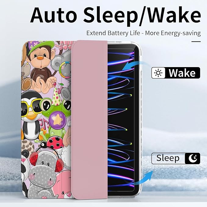 Slim Case for iPad 9th/ 8th/ 7th Generation, Cute iPad 10.2 Inch Case (2021/2020/2019) Girly, Protective Clear Back Cover with Trifold Stable Stand, Auto Wake/Sleep, Animals