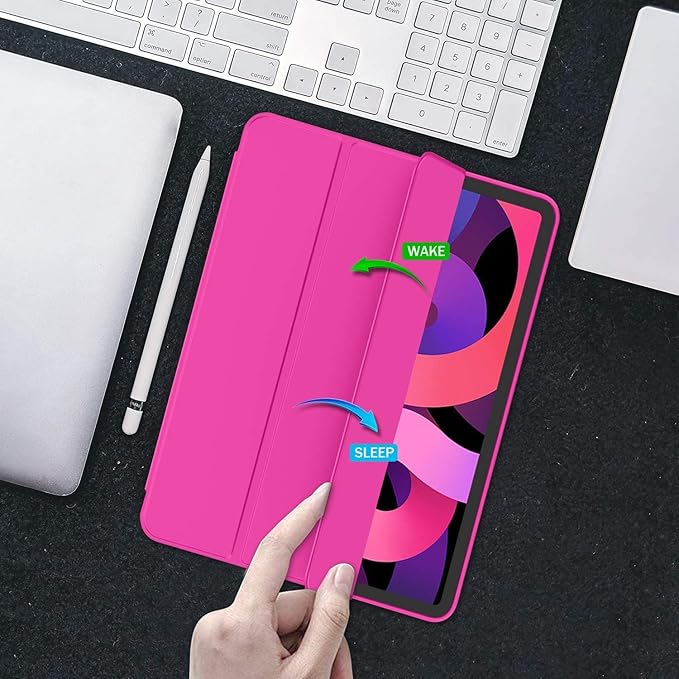 iMieet iPad Air 11 Inch Case M4/M3/M2(2026/2025/2024), iPad Air 5th/4th Generation Case 2022/2020 10.9 Inch with Pencil Holder,Trifold Stand Smart Case with Soft TPU Back(New Rose Red)