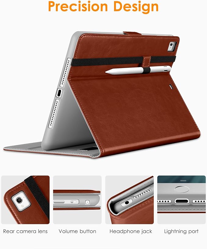 DTTO for iPad 9.7 Inch 5th/6th Generation 2018/2017 Case with Apple Pencil Holder, Premium Leather Folio Stand Cover Case for Apple iPad 9.7 inch, Also Fit iPad Pro 9.7/Air 2/Air - Dark Brown