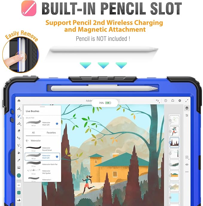 HXCASEAC Case for iPad Pro 12.9 Case (6th 5th 4th 3rd Generation), Shockproof Design | Pencil Holder | Hand Strap | Screen Protector | Heavy Duty Protective iPad 12.9 inch 2022/2021/2020/2018 - Blue
