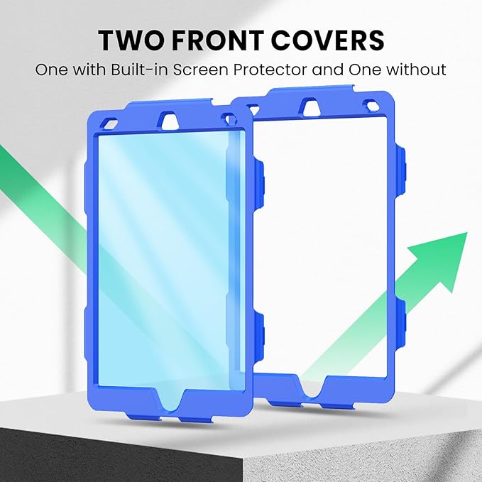 SEYMAC for iPad 9th/8th/7th Generation Case 10.2" 2021-2019, Full-Body Shockproof Heavy Duty Protective Case with Screen Protector, Rotating Stand/Handle/Shoulder Strap for iPad 10.2, Black/Blue