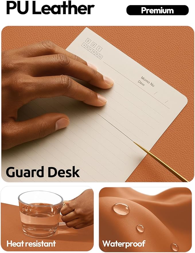YSAGi Leather Desk Protector, Office Mat, Large Mouse Mat, Non-Slip PU Leather Blotter, Laptop Desk Pad, Waterproof Writing Pad for Office and Home (Brown, 47" x 17")