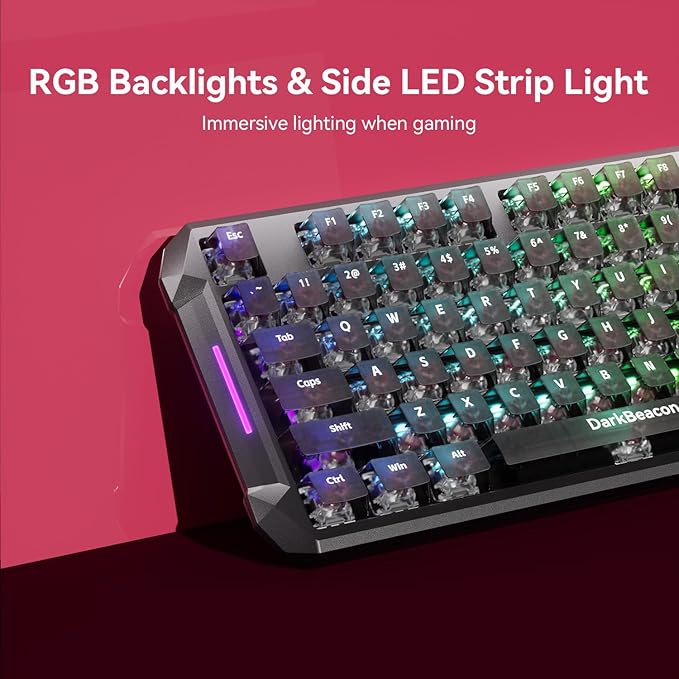 DarkBeacon Flux87 HE Mechanical Gaming Keyboard Wired, Hall Effect Magnetic Red Switch, 0.01mm Rapid Trigger, Adjustable Actuation, RS/SOCD/DKS/MT, 8000Hz Polling, Hot Swappable, RGB Backlit for PC