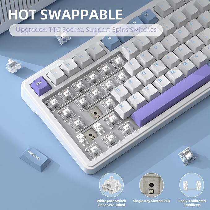 YINDIAO X85 Wireless Mechanical Keyboard, TKL 82 Keys Bluetooth 5.0/2.4GHz/USB-C Hot Swappable Custon Keyboard, Knob Control, Gasket Structure, RGB Backlit Gaming Keyboard for PC/Mac/PS4/Xbox (Purple)