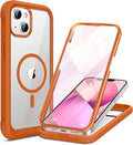 Miracase for iPhone 13 Case 6.1'',Full-Body Magnetic Clear Bumper Case with Built-in 9H Tempered Glass Screen Protector,Military Drop Protection Outdoor Phone Case,Orange