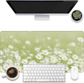 Desk Mat, Green Daisy Flowers Desk Pad, Chamomile Flowers Large Gaming Mouse Pad, 31.5"x15.7" Extended Big Computer Keyboard Mouse Pad with Non-Slip Base and Stitched Edge