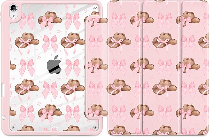 Case for iPad Air 11 inch M4 2026 M3 2025 M2 2024 Release with Pencil Holder - Aesthetic Cute Preppy Design Trifold Cover with Soft TPU Bumper Clear Back Auto Sleep/Wake for Girls Women, Hat