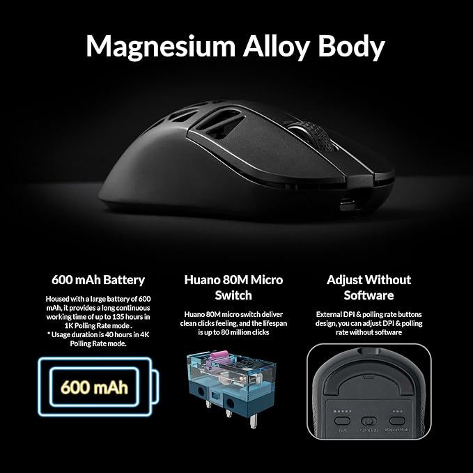 Keychron M3 Mini 4K Wireless Bluetooth 5.1/2.4 GHz/Wired Optical Mouse, Ultra-Lightweight 65g Programmable PixArt 3395 Sensor with up to 26,000 DPI/ 650 IPS for Windows Mac Linux - Metallic Black
