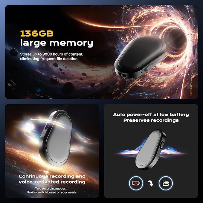 136GB Magnetic Voice Recorder - (9800Hours) Zutiifeu Voice Activated Recorder with DSP5.0 Noise Cancellation HD Audio Recorder for Classes, Meeting, Lecture, Daily Use Recording Device
