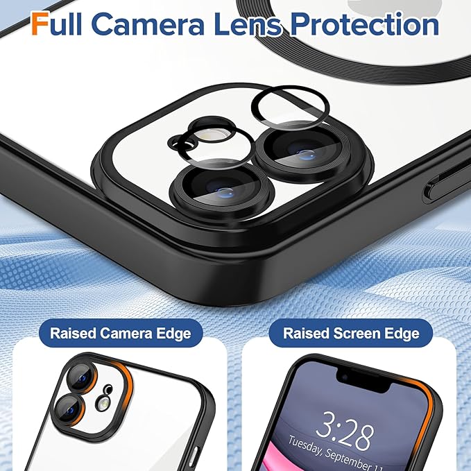 Hython Magnetic Clear for iPhone 11 Case with Camera Lens Protector [Compatible with MagSafe] Luxury Plating Edge Slim Soft TPU Cover Protective Phone Case for iPhone 11 6.1", Matte Black