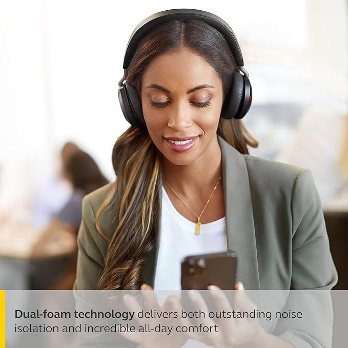 Jabra Evolve2 75 PC Wireless Headset with Charging Stand and 8-Mic Technology - Dual Foam Stereo Headphones with Advanced Active Noise Cancelling, USB-C Bluetooth Adapter and UC Compatibility - Black