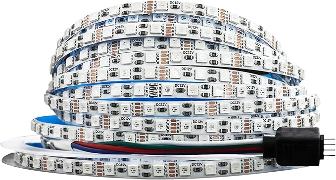12V RGB LED Strip Lights, 5mm Wide Ultra Narrow 16.4ft Light Strips SMD 3535 IP20 Total 600 LEDs Colour Changing Light Strips for Bedroom, Kitchen, Advertising Decoration