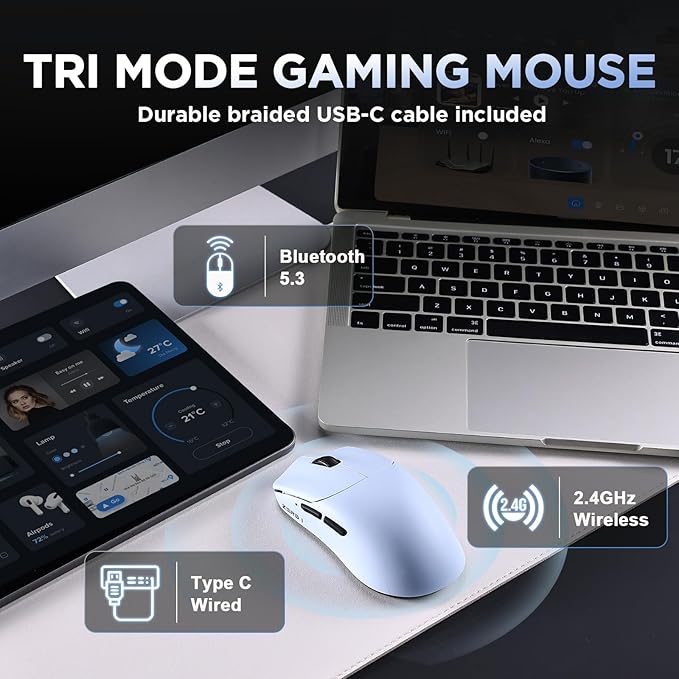 Zero 1 Pro Gaming Mouse,55g Ultralight Wireless Mouse, PAW3311 12K DPI, Tri-Mode 2.4G/Bluetooth/USB-C,Programmable Ergonomic Design,for Laptop/PC/Mac(Blue)