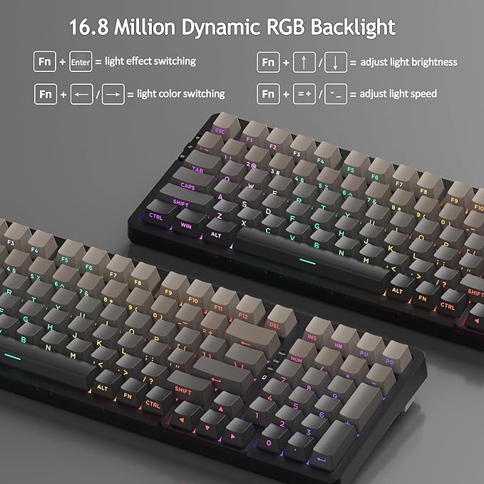 MageGee LIGHT100 Wireless Creamy Keyboard, Gasket Structure Hot Swappable, 2.4G/USB-C/BT5.0 RGB Backlit Mechanical Gaming Keyboard for Win/Mac/PC, 8000mAh Battery, Side Printed PBT Keycap, Black