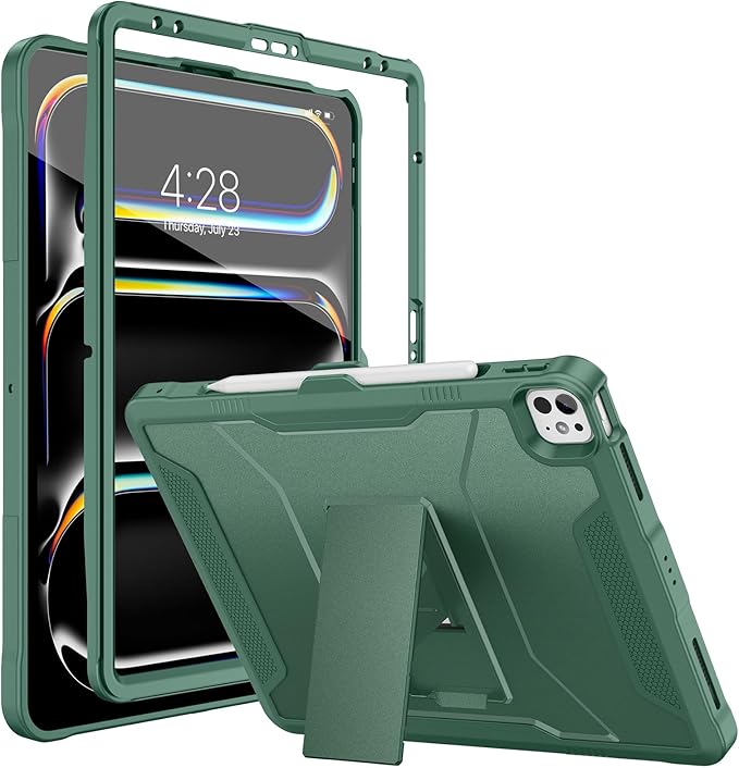 Soke Case for iPad Pro 13 Inch M5/M4 & iPad Air 13 Inch M4/M3/M2(2026/2025/2024), iPad Pro 12.9(2022 2021 2020,6th/5th/4th Gen), Rugged Shockproof Protective Cover - Midnight Green