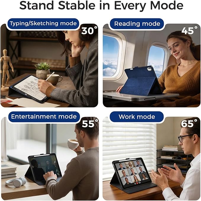Slim Case for iPad Pro 11 Inch M5/M4 (2025/2024) A3357/A3358/A2836/A2837 with Pencil Holder,Lightweight Cover,Magnetic Closure,Multi Angle Stand,Typing Angle,Auto Sleep/Wake,Dark Blue