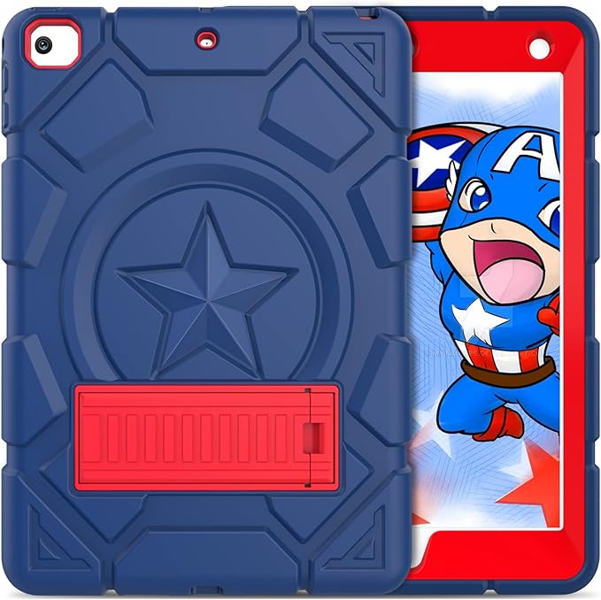CCMAO Case for iPad 6th Generation/ipad 5th Generation/iPad 9.7 Inch (2018/2017 Model), iPad Air 2 Case, Hybrid Shockproof Rugged Protective Cover with Kickstand for, Navy Blue+Red