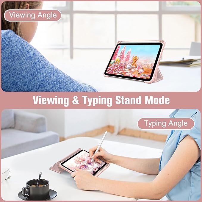 Fintie Hybrid Slim Case for iPad Mini 7 (A17 Pro, 7th Generation) 2024 / iPad Mini 6 (6th Gen) 8.3 Inch, [Built-in Pencil Holder] Shockproof Cover Clear Transparent Back Shell, Rose Gold