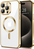 Hython Magnetic Clear for iPhone 15 Pro Max Case with Camera Lens Protector [Compatible with MagSafe] Plating Edge Slim Soft TPU Cover Protective Phone Case for iPhone 15 Pro Max 6.7", Gold