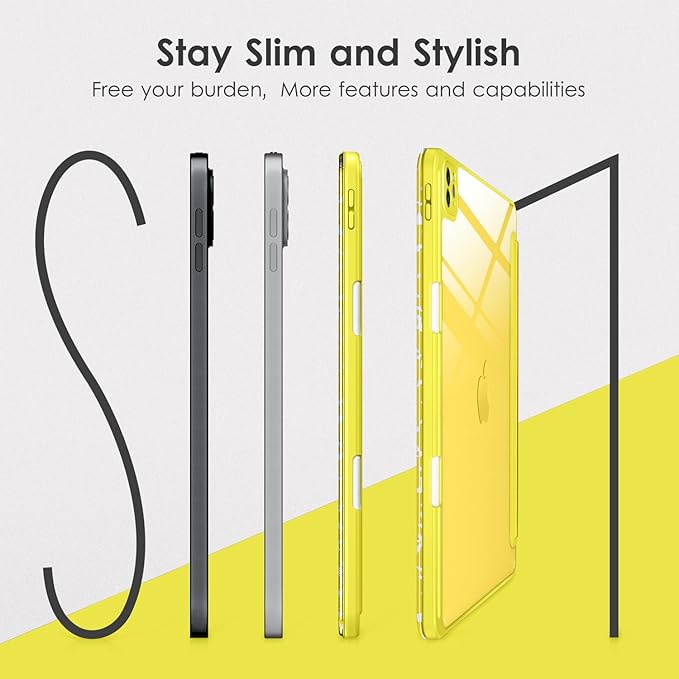 VIKESI for iPad Pro 11 Inch 4th/3rd/2nd/1st Generation Case, iPad Air 11-inch / 5th / 4th Generation Case with Clear Back,Pencil Holder,Auto Sleep/Wake,Camera Protection,Yellow Book
