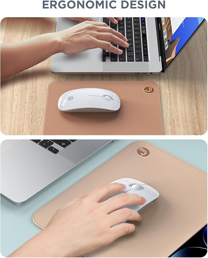 RAPIQUE Bluetooth Wireless Mouse - (BT5.1+USB) Slim Dual Mode Computer Mice with Quiet Click, Low Power, and 1600 DPI, Portable Cordless for MacBook, Laptop, iPad Pro/Air, Chromebook (White)