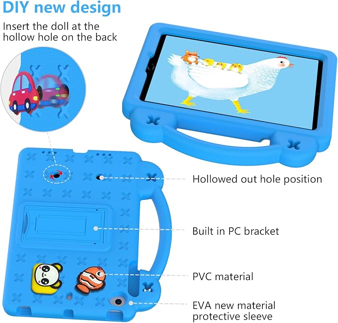 AKABEILA Compatible with Apple iPad mini 1/2/3/4/5 Tablet Case, Lightweight Shockproof Protective Case with Stand Handle for Girl Kid Gift Sky Blue