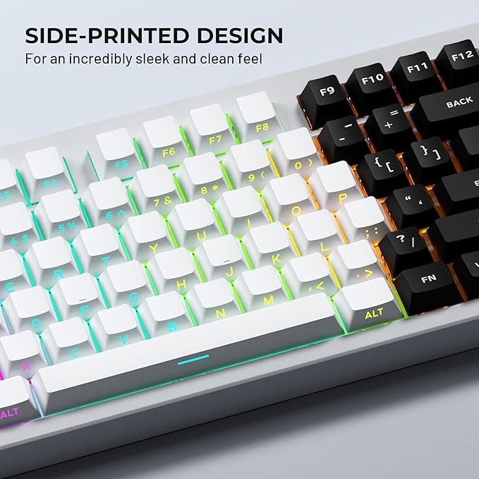 SDYZ White Keycaps - Side Print PBT Keycaps 60 65 75 100 Percent, Double Shot Shine Through Custom Key caps, 132 Keys Set, Cherry Profile, Minimalist Style for Cherry Gateron MX Switche Keyboard
