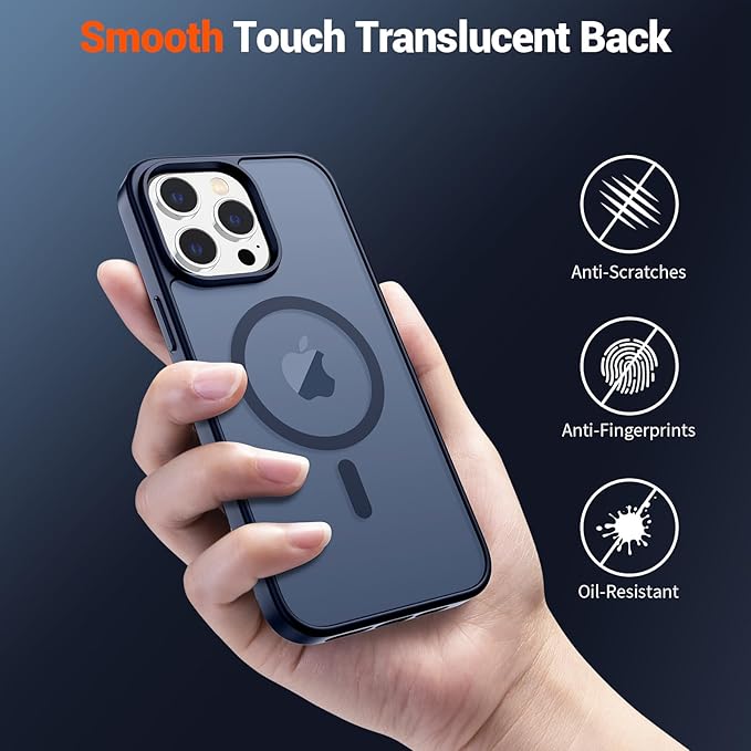 SUPFINE Magnetic for iPhone 14 Pro Case (Compatible with MagSafe) (Military Grade Drop Protection) Translucent Matte Shockproof Phone Cover,Dark Blue