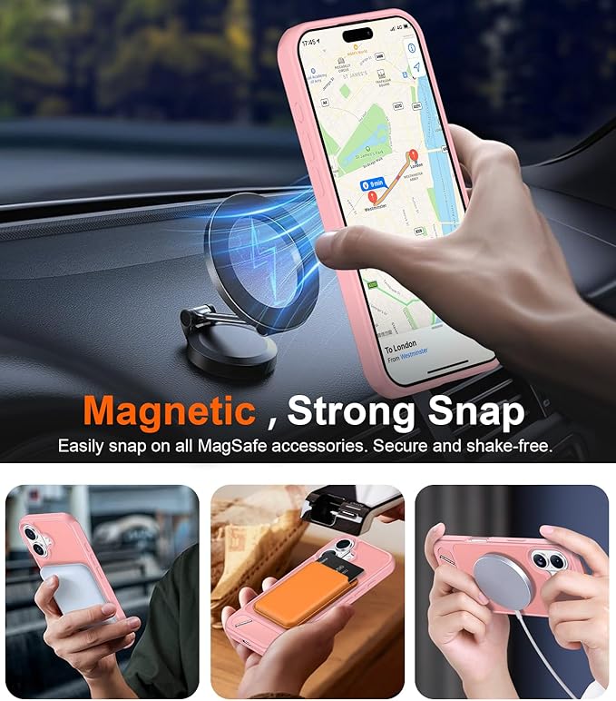 Magnetic Compatible with iPhone 16 Case, [Built-in Invisible Kickstand][Compatible with MagSafe][Military Grade Shockproof] Slim Translucent Matte Phone Case for iPhone 16 6.1"