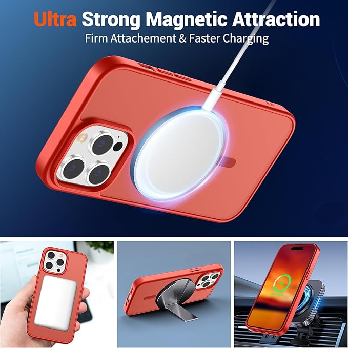 SUPFINE Magnetic for iPhone 14 Pro Max Case (Compatible with MagSafe) (Military Grade Drop Protection) Slim Translucent Matte Shockproof with Anti-Fingerprint Phone Case,Red
