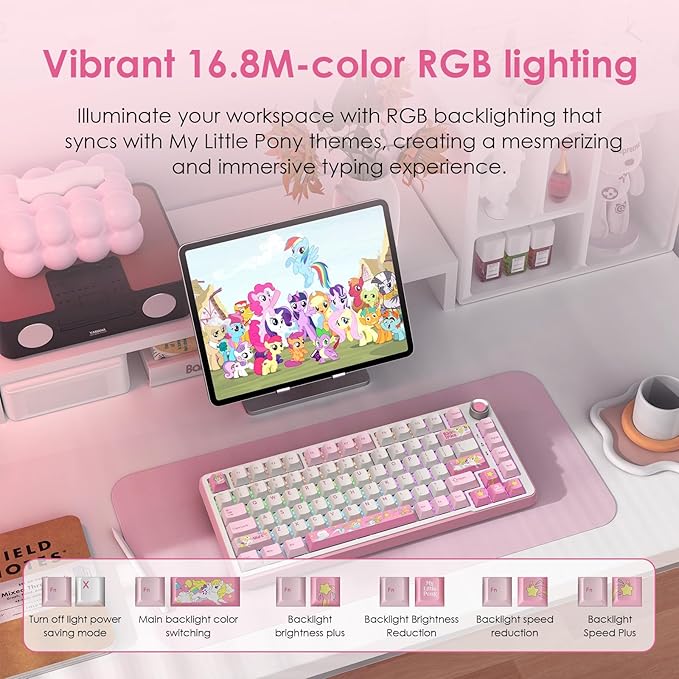 My Little Pony Wireless Mechanical Keyboard - 81 Keys RGB Gaming Keyboard with Custom Linear Switches, Hot-Swap & Knob Control, Triple Connection (BT5.0/USB-C/2.4GHz), Compact for Work & Gaming