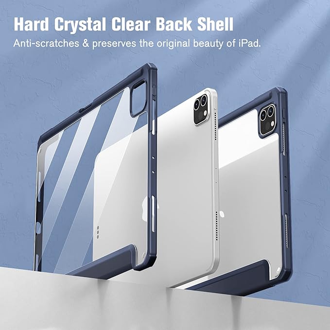 Fintie Hybrid Slim Case for iPad Pro 11-inch (4th / 3rd Generation) 2022/2021 - [Built-in Pencil Holder] Shockproof Cover w/Clear Transparent Back Shell, Also Fit iPad Pro 11" 2nd Gen, Navy