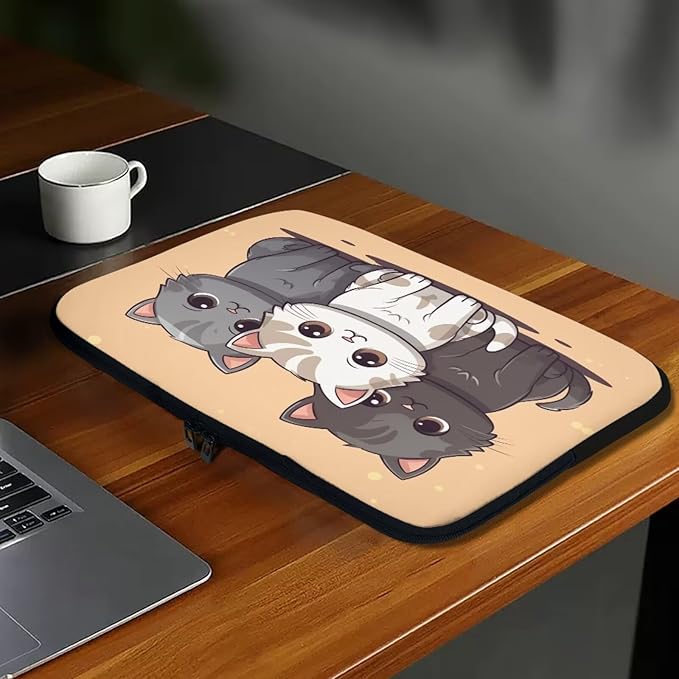 Cute Cat Laptop Sleeve for Women Teen Girls 15 inch Laptop Protector with Multiple Uses Lap Top Case Lightweight Computer Carrying Case Kawaii Tablet Bag for Daughters Brown