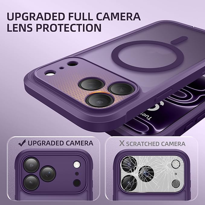 BERFY for iPhone 17 Pro Max Case, Compatible with MagSafe, Built-in Glass Screen Protector, Camera Protection, Shockproof Full Body Phone case 6.9", Translucent Dark Violet