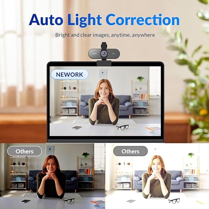 4K Webcam for PC with PDAF & CDAF Dual-autofocus, Ultra 4K HD, 2 Noise Reduction Mics, Auto Light Correction, Privacy Cover & Tripod, 79°FOV, Streaming Camera for PC, Mac, Laptop, Video Calls