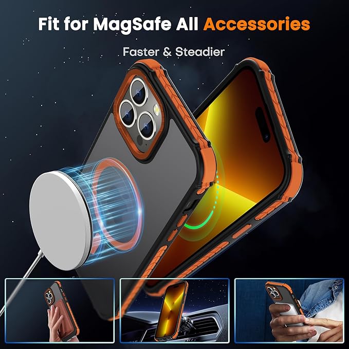 DEERLAMN Strong Magnetic Case for iPhone 15 Pro 6.1-Inch,[Compatible with Magsafe][Military Grade Drop Protection] Translucent Matte Shockproof Protective Phone Cover-Forest Orange